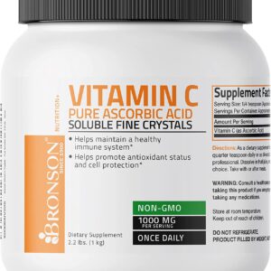 Vitamin C Powder Pure Ascorbic Acid Soluble Fine Non GMO Crystals – Promotes Healthy Immune System and Cell Protection – Powerful Antioxidant - 1 Kilogram (2.2 Lbs)